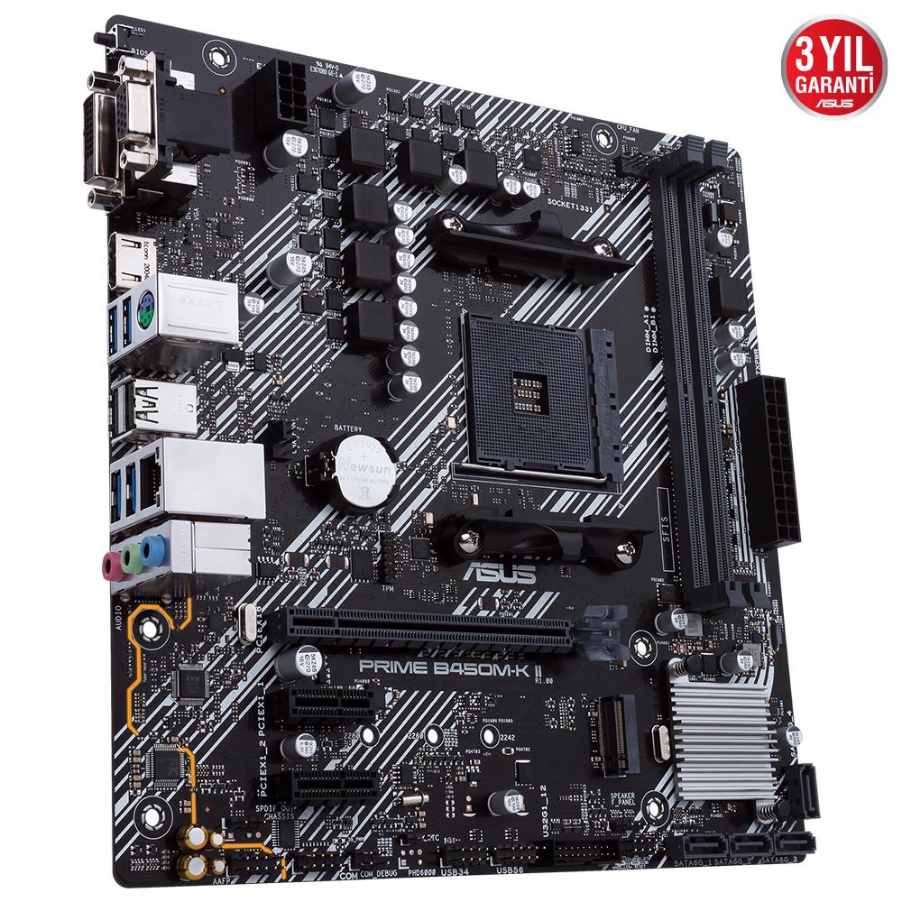 ASUS PRIME B450M-K II 4400MHz OC DDR4 SOKET AM4 D-Sub DVI-D HDMI M.2 mATX Anakart