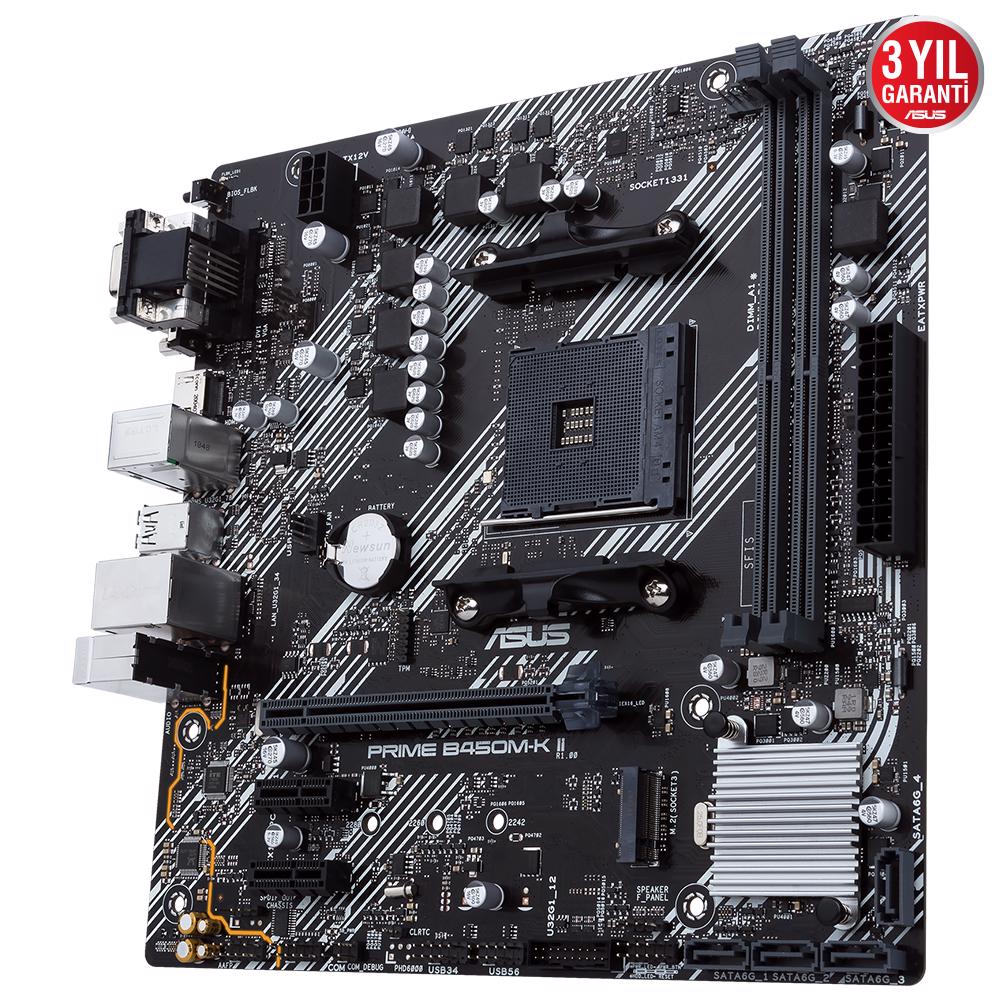 ASUS PRIME B450M-K II 4400MHz OC DDR4 SOKET AM4 D-Sub DVI-D HDMI M.2 mATX Anakart
