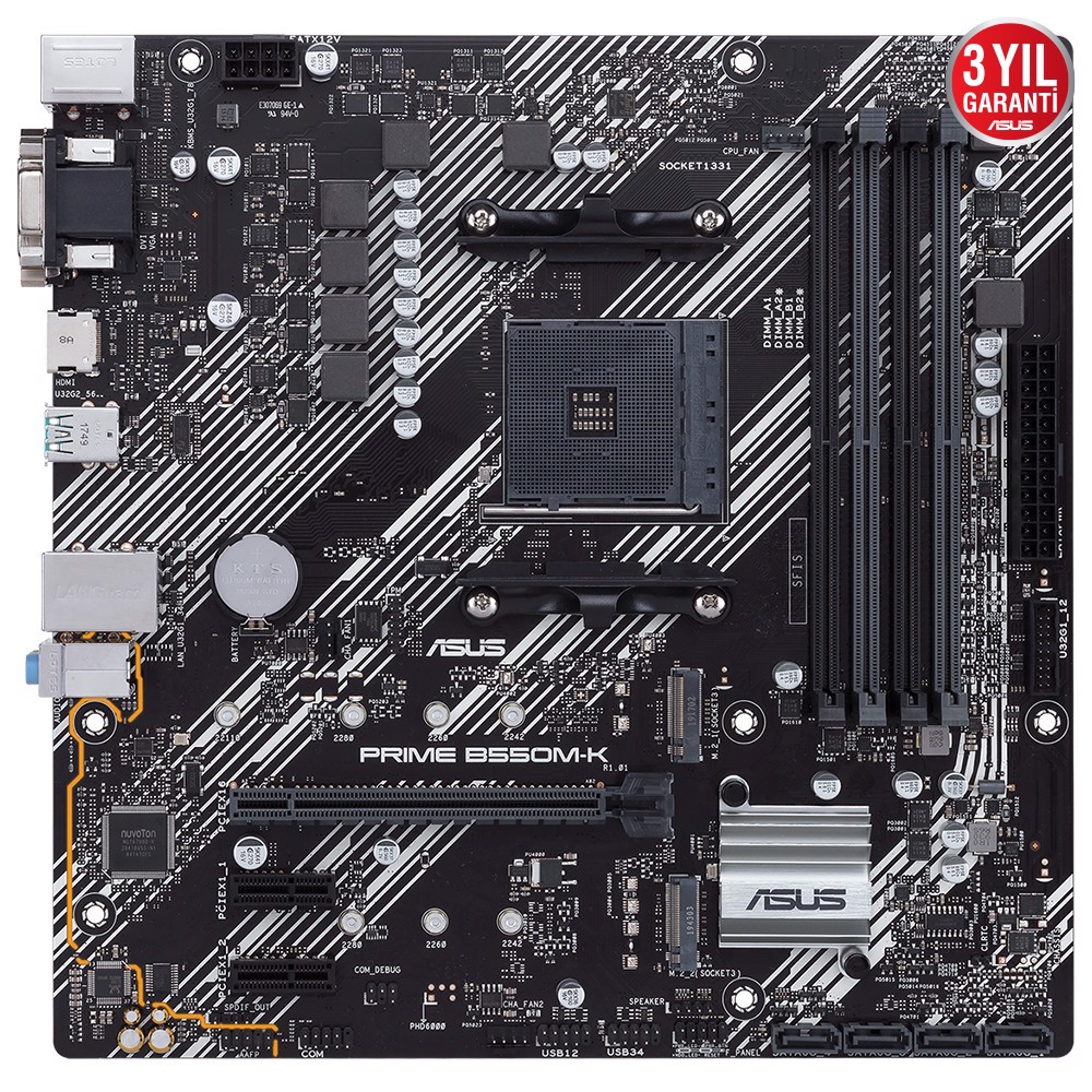 ASUS PRIME B550M-K 4600MHz OC DDR4 Soket AM4 M.2 HDMI VGA DVI mATX Anakart