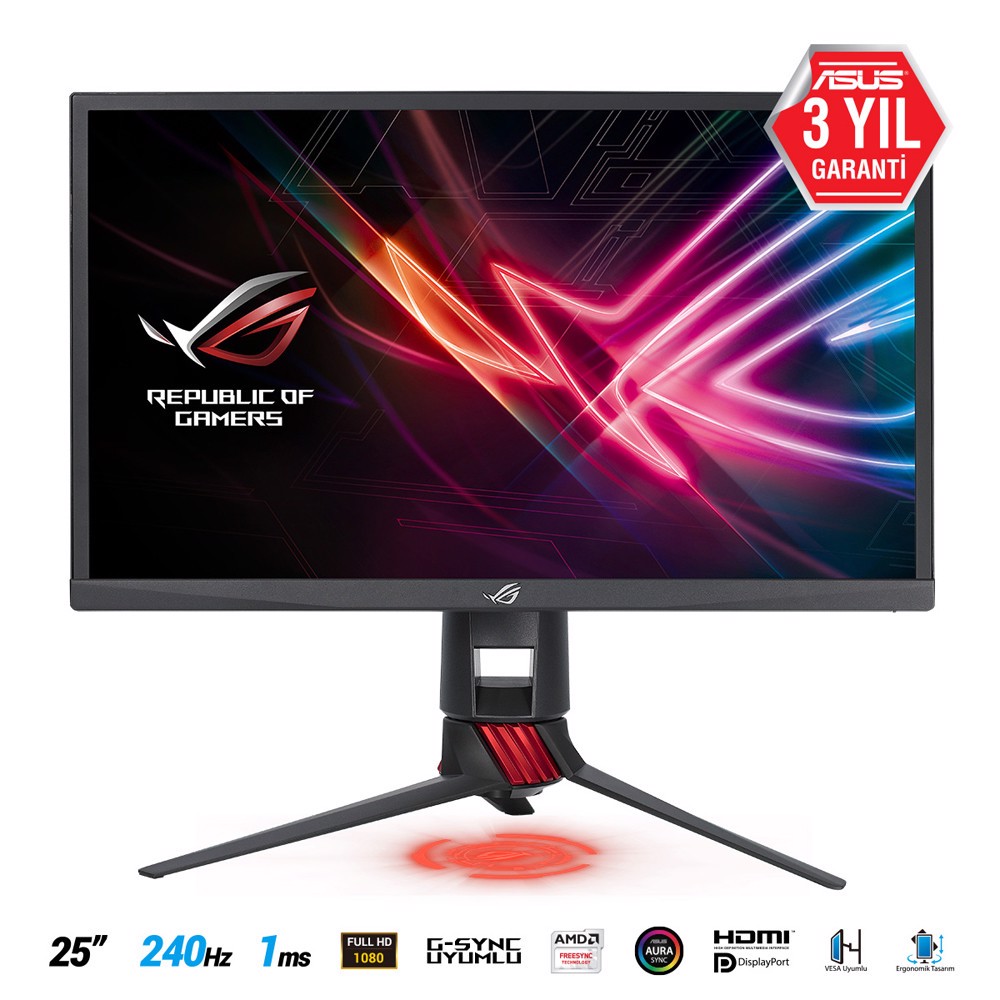 ASUS ROG STRIX 24.5" XG258Q 240Hz 1ms HDMI DP FHD AuraRGB Freesync ve G-sync Uyumlu TN Gaming Monitör
