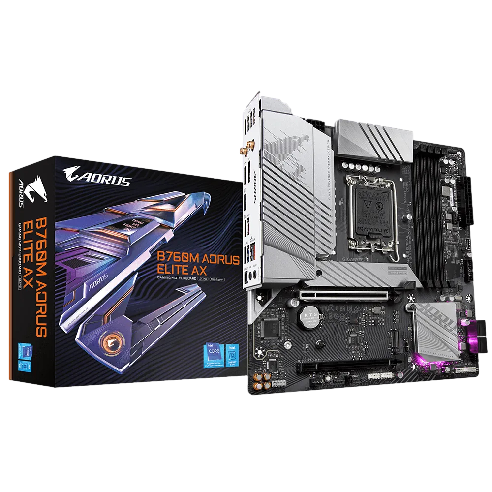 GIGABYTE B760M AORUS ELITE AX 7600MHz(OC) DDR5 Soket 1700 M.2 HDMI DP mATX Anakart görsel 1