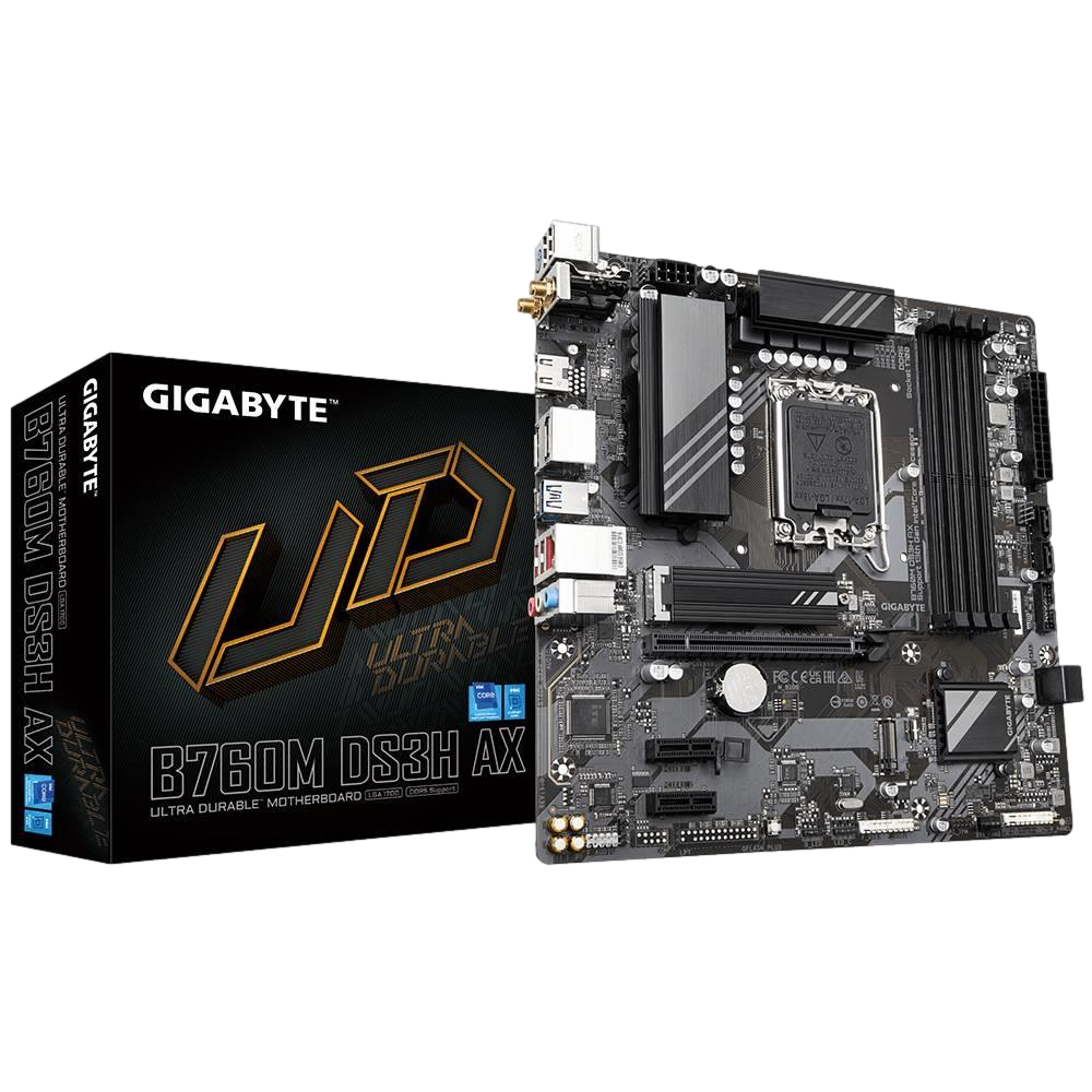 GIGABYTE B760M DS3H AX DDR5 7600MHz(OC) Soket 1700 M.2 HDMI DP mATX Anakart görsel 1