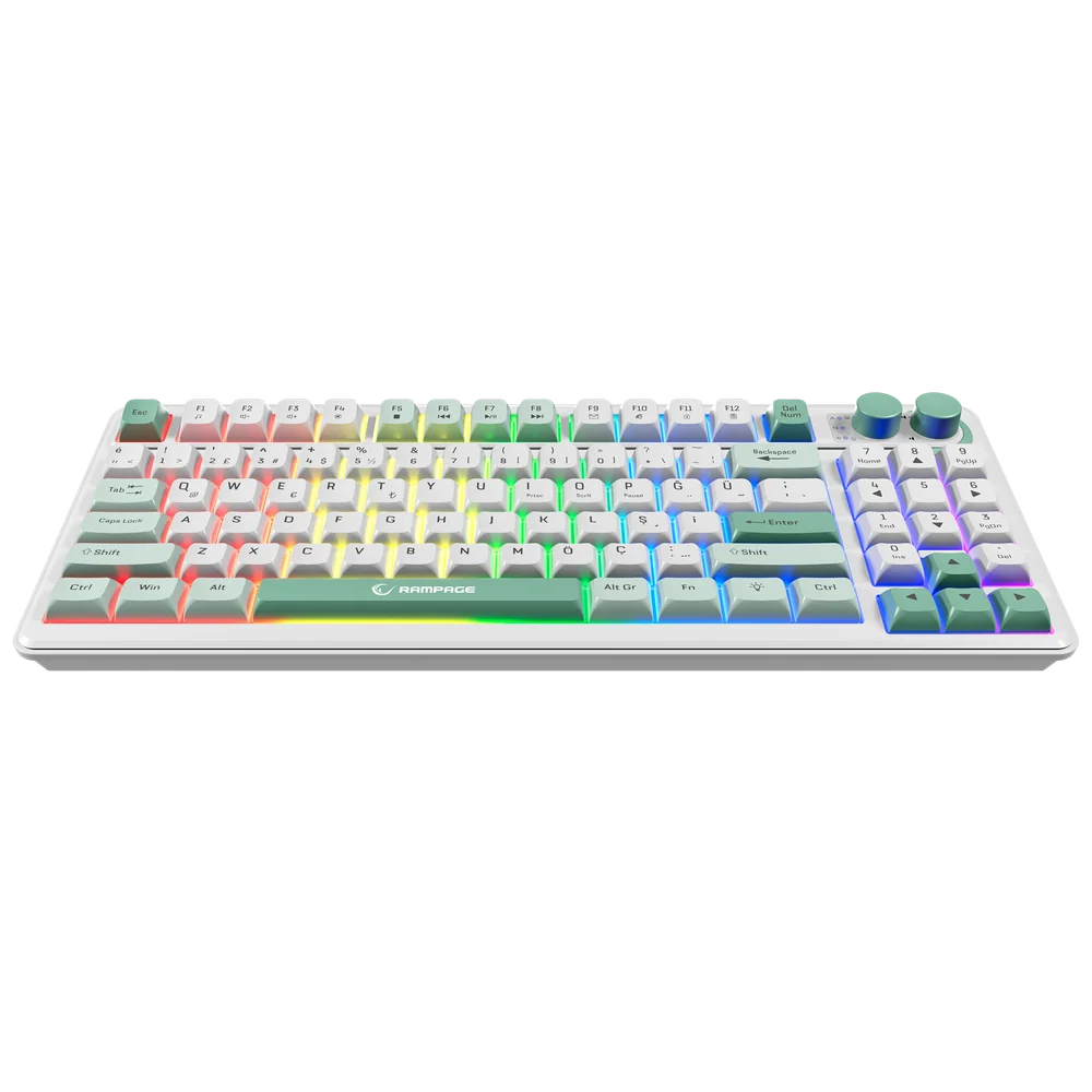Rampage CYCLONE Beyaz/Mavi/Yeşil RGB Membrane Gaming Klavye
