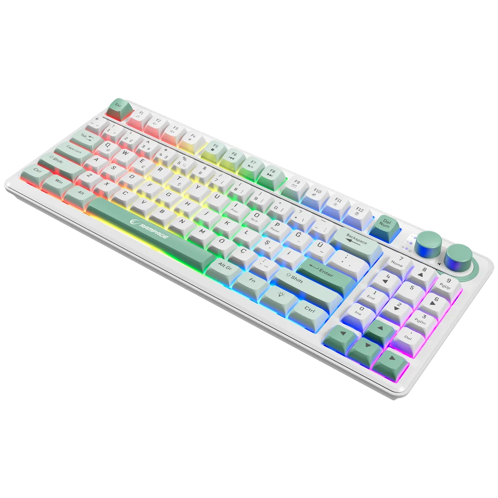 Rampage CYCLONE Beyaz/Mavi/Yeşil RGB Membrane Gaming Klavye