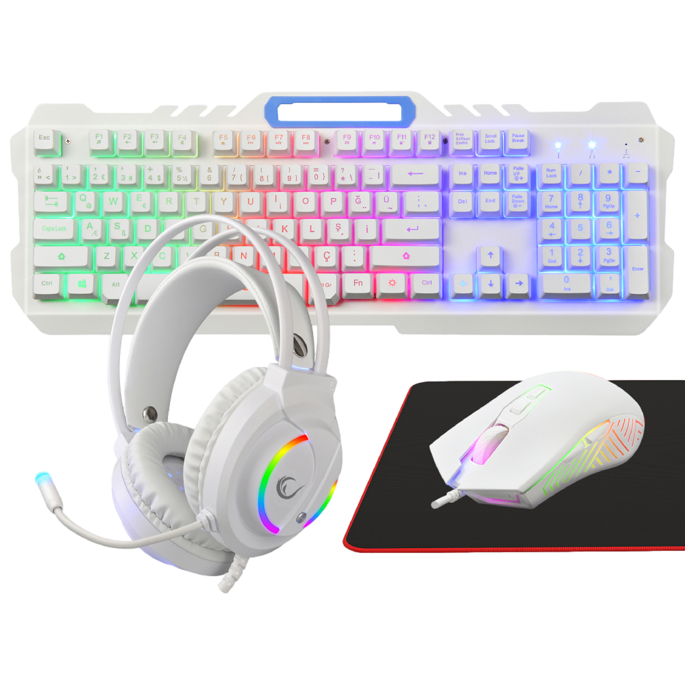 Rampage KM-GX7 FITMENT Rainbow USB Beyaz Gaming Combo Set(Gaming Klavye+Mouse+Kulaklık)