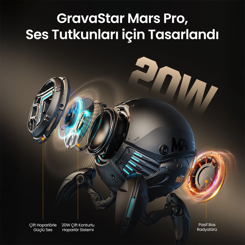 GravaStar Mars Pro 20W 2000mAh Led Işıklı Bluetooth Hoparlör