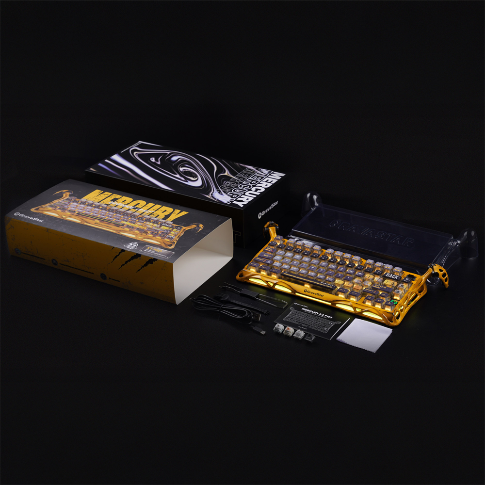GravaStar Mercury K1 Pro RGB Linear Key Switch İngilizce Q Battle-Worn Yellow Kablosuz Gaming Klavye