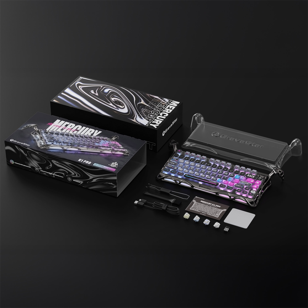 GravaStar Mercury K1 Pro RGB Linear Key Switch İngilizce Q Cyberpunk Kablosuz Gaming Klavye