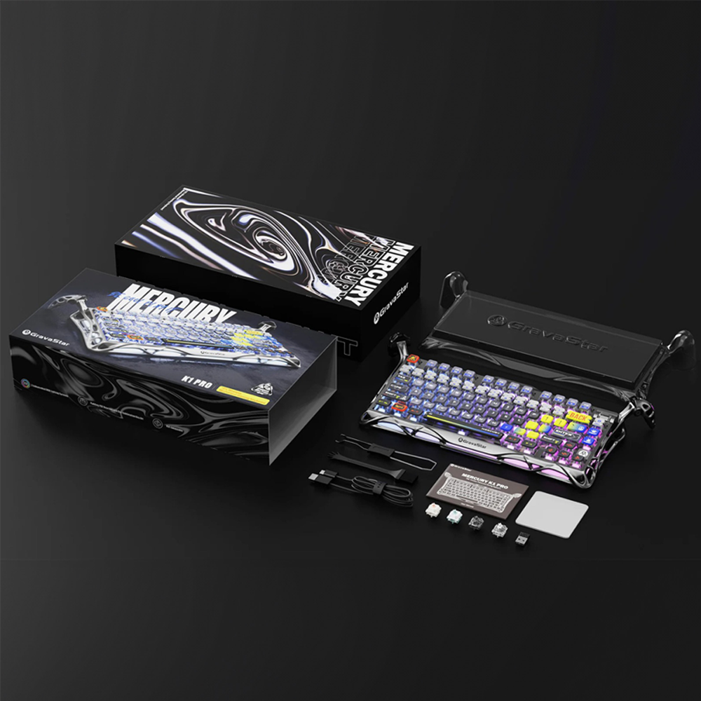 GravaStar Mercury K1 Pro RGB Linear Key Switch İngilizce Q Interstellar Silver Kablosuz Gaming Klavye