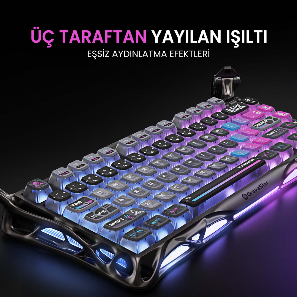 GravaStar Mercury K1 Pro RGB Linear Key Switch İngilizce Q Cyberpunk Kablosuz Gaming Klavye