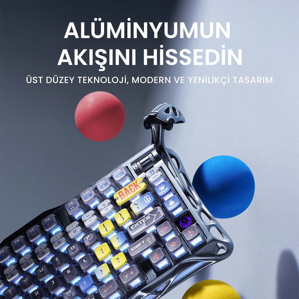 GravaStar Mercury K1 Pro RGB Linear Key Switch İngilizce Q Interstellar Silver Kablosuz Gaming Klavye