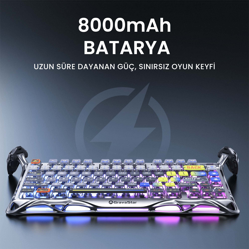 GravaStar Mercury K1 Pro RGB Linear Key Switch İngilizce Q Interstellar Silver Kablosuz Gaming Klavye