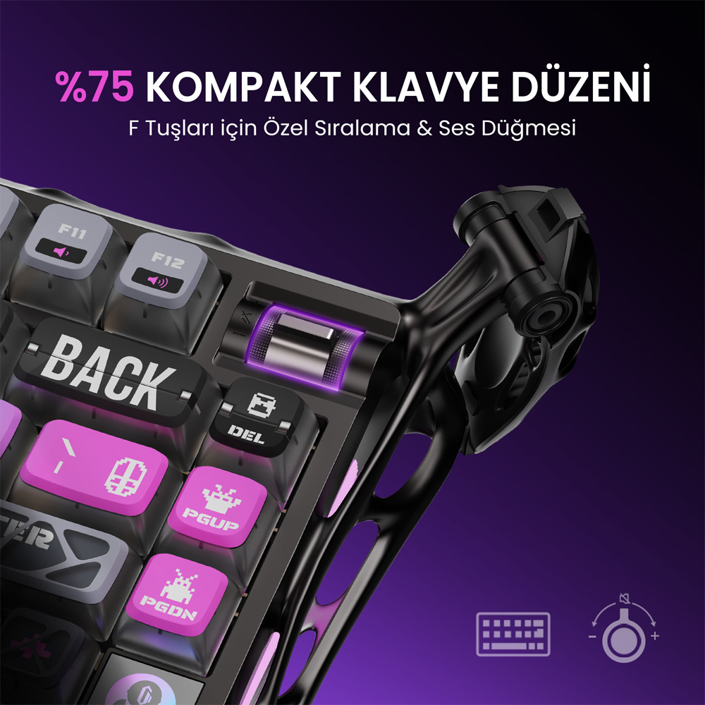GravaStar Mercury K1 Pro RGB Linear Key Switch İngilizce Q Cyberpunk Kablosuz Gaming Klavye