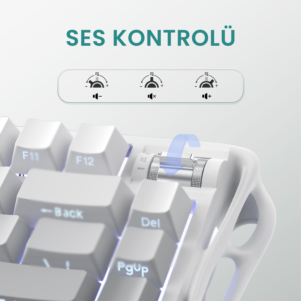 GravaStar Mercury K1 RGB Linear Key Switch İngilizce Q Gradient White Kablosuz Gaming Klavye