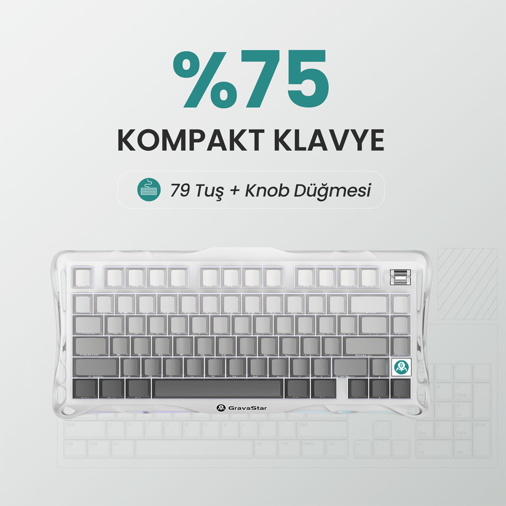 GravaStar Mercury K1 RGB Linear Key Switch İngilizce Q Gradient White Kablosuz Gaming Klavye