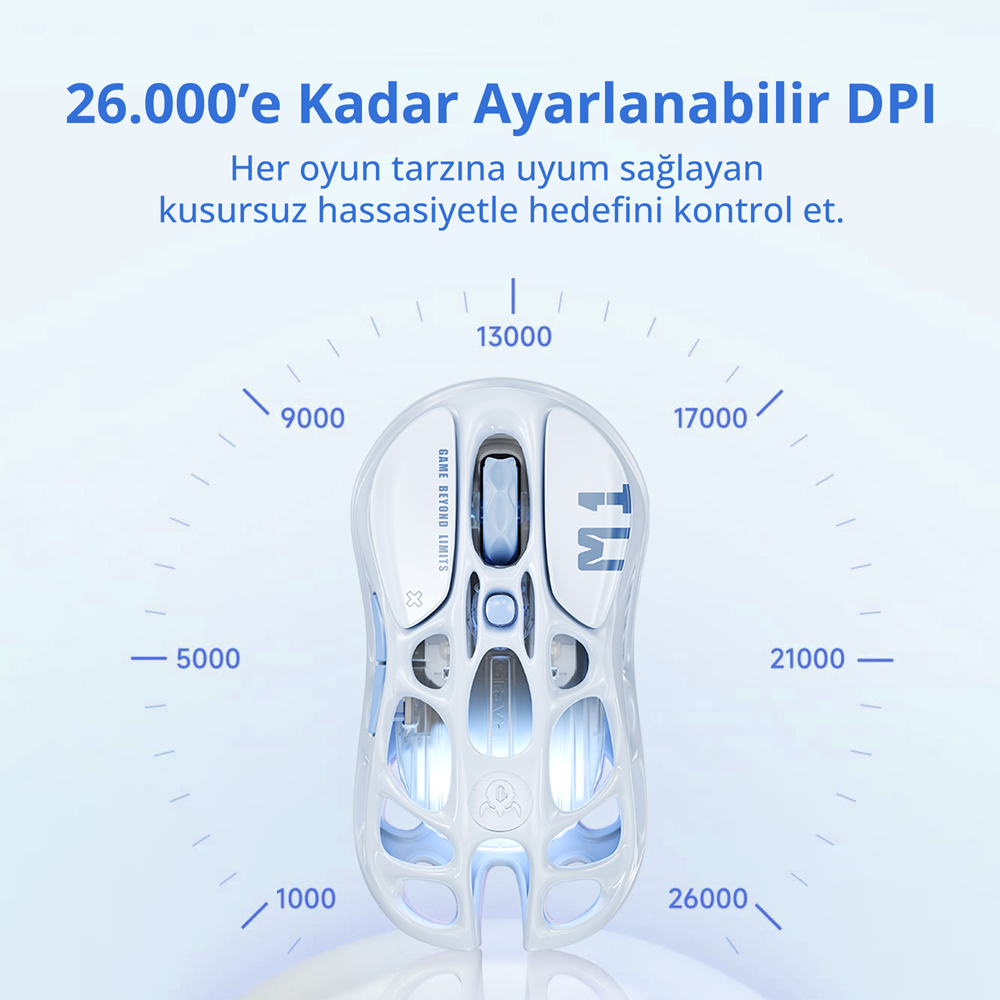 GravaStar Mercury M1 Pro RGB 26000 DPI 1000Hz Ice Blue Kablosuz