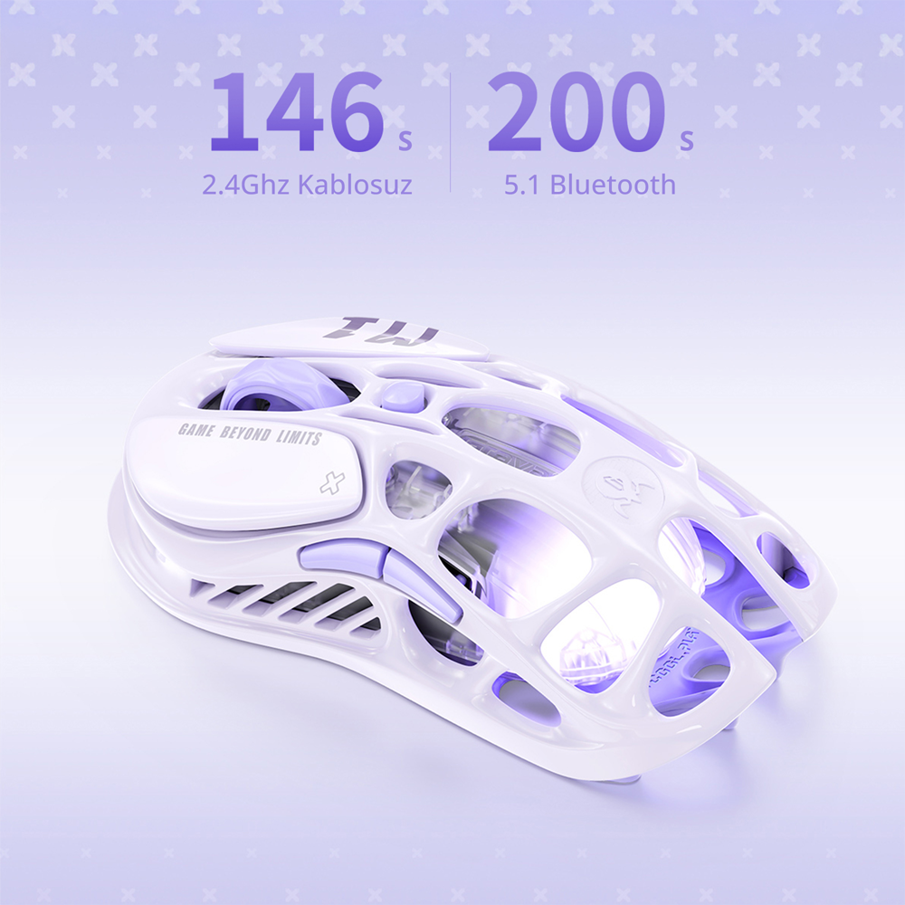 GravaStar Mercury M1 Pro RGB 26000 DPI 1000Hz Lavender Purple Kablosuz Gaming Mouse