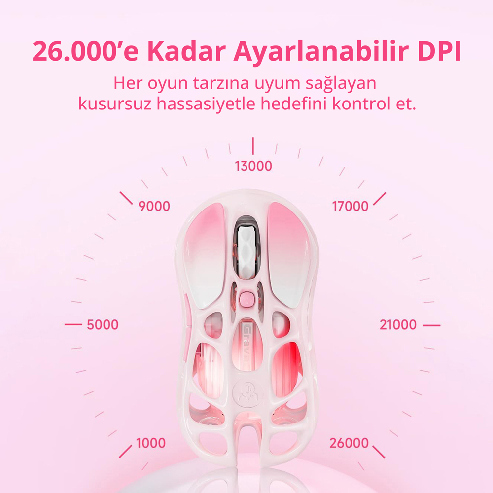 GravaStar Mercury M1 Pro RGB 26000 DPI 1000Hz Sakura Pink Kablosuz Gaming Mouse