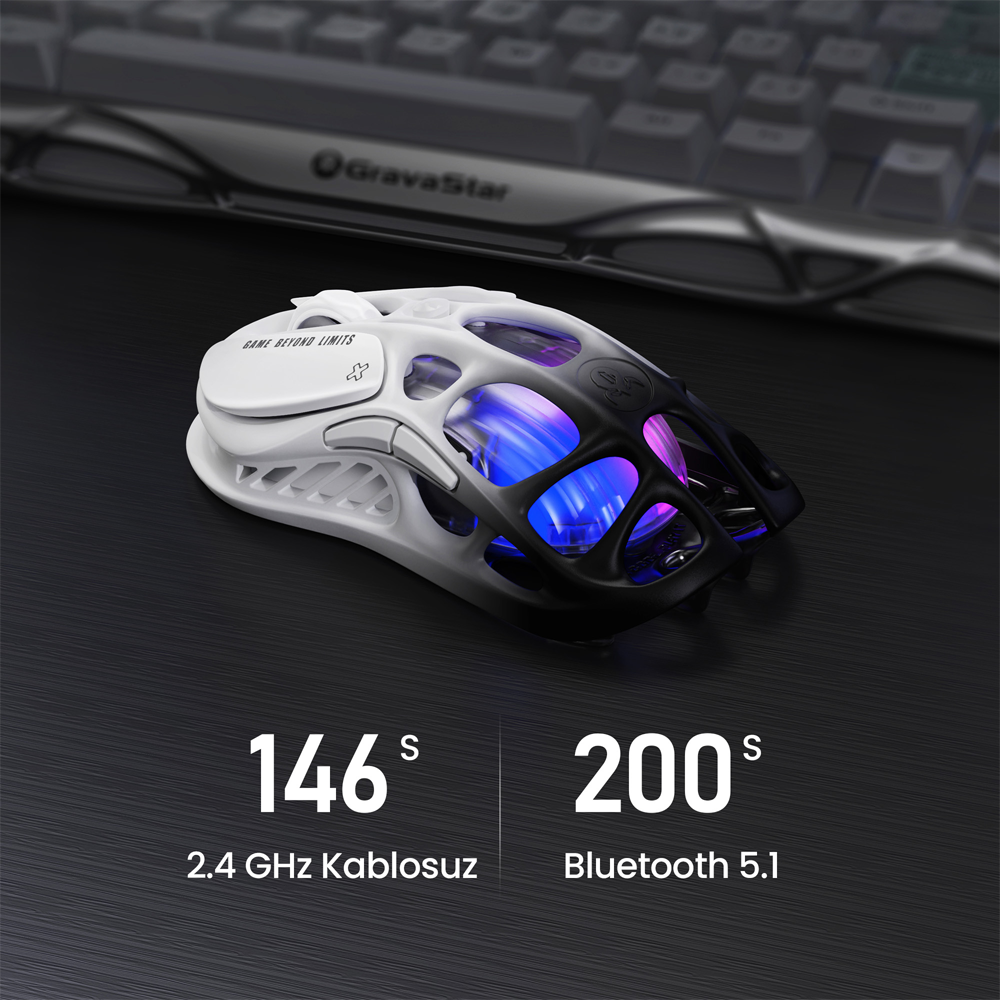 GravaStar Mercury M1 Pro RGB 26000 DPI 1000Hz Gradient Black Kablosuz Gaming Mouse