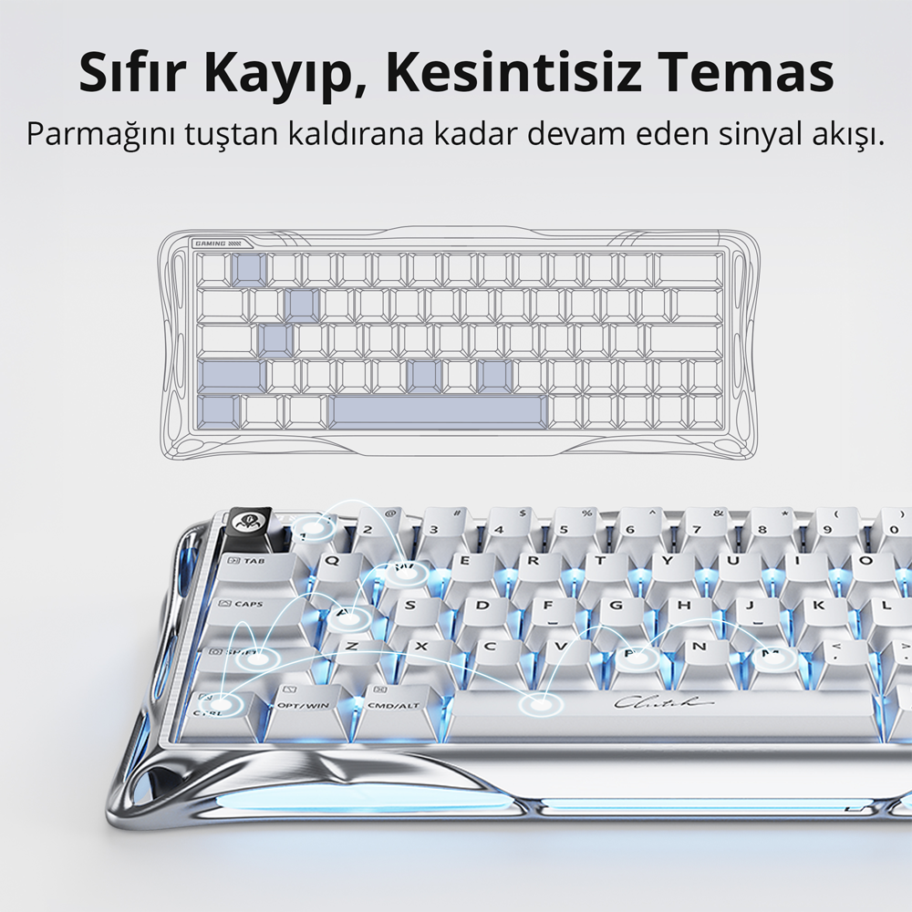 GravaStar Mercury V60 Pro RGB Manyetik Switch İngilizce Q Chrome Silver Kablolu Gaming Klavye