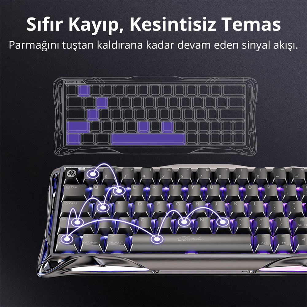 GravaStar Mercury V60 Pro RGB Manyetik Switch İngilizce Q GunMetal Kablolu Gaming Klavye
