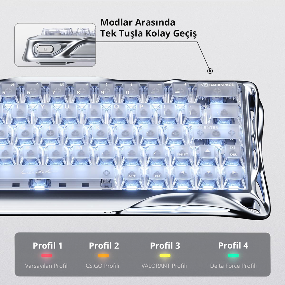 GravaStar Mercury V60 Pro RGB Manyetik Switch İngilizce Q Chrome Silver Kablolu Gaming Klavye