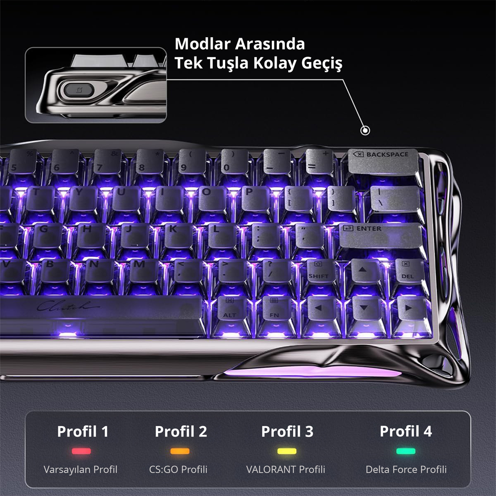 GravaStar Mercury V60 Pro RGB Manyetik Switch İngilizce Q GunMetal Kablolu Gaming Klavye