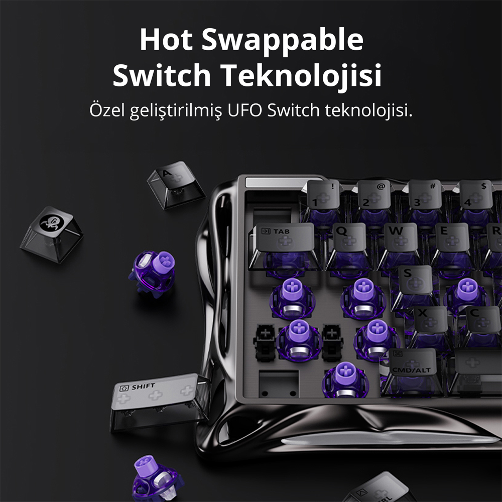 GravaStar Mercury V60 Pro RGB Manyetik Switch İngilizce Q GunMetal Kablolu Gaming Klavye