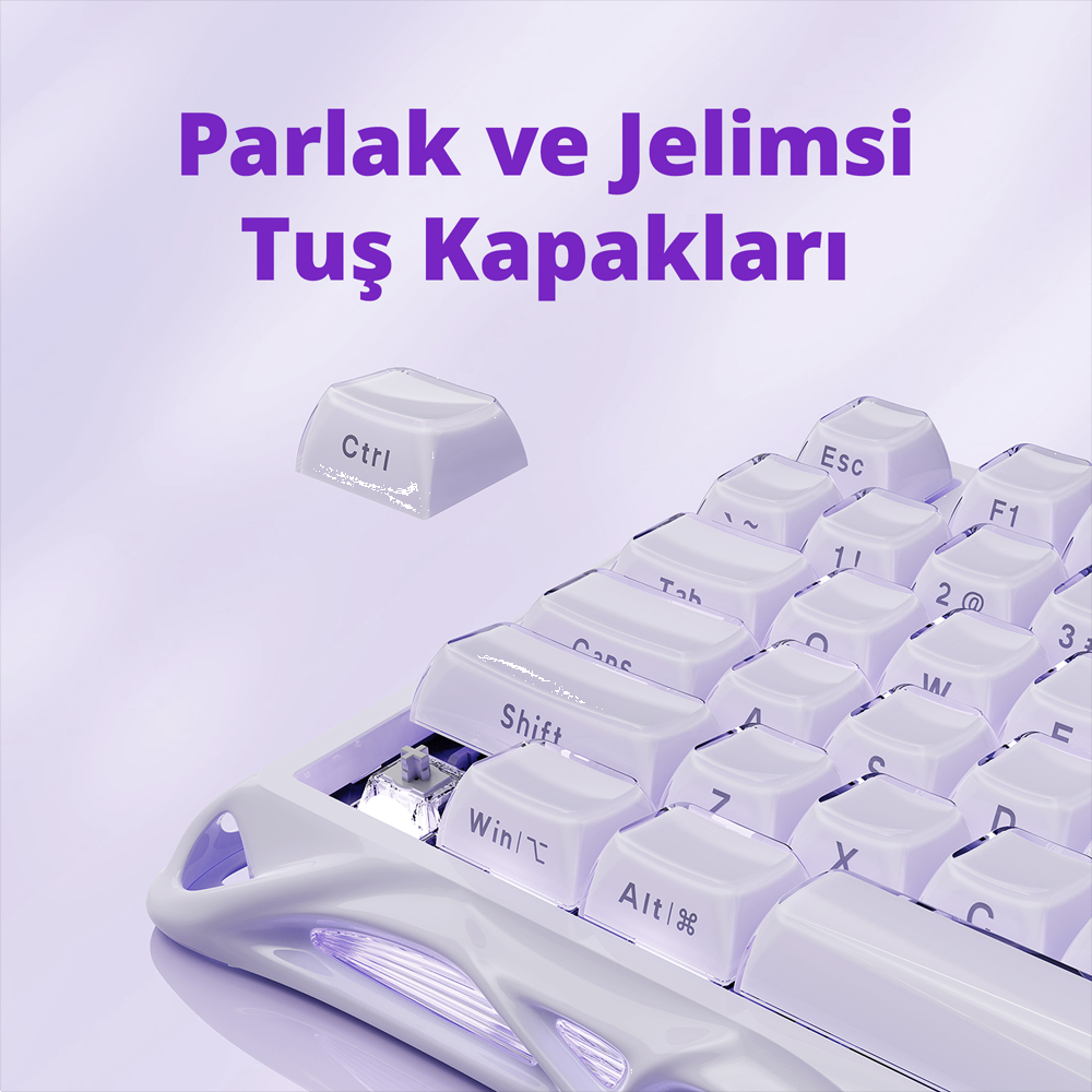 GravaStar Mercury V75 RGB Manyetik Switch İngilizce Q Lavender Purple Kablolu Gaming Klavye