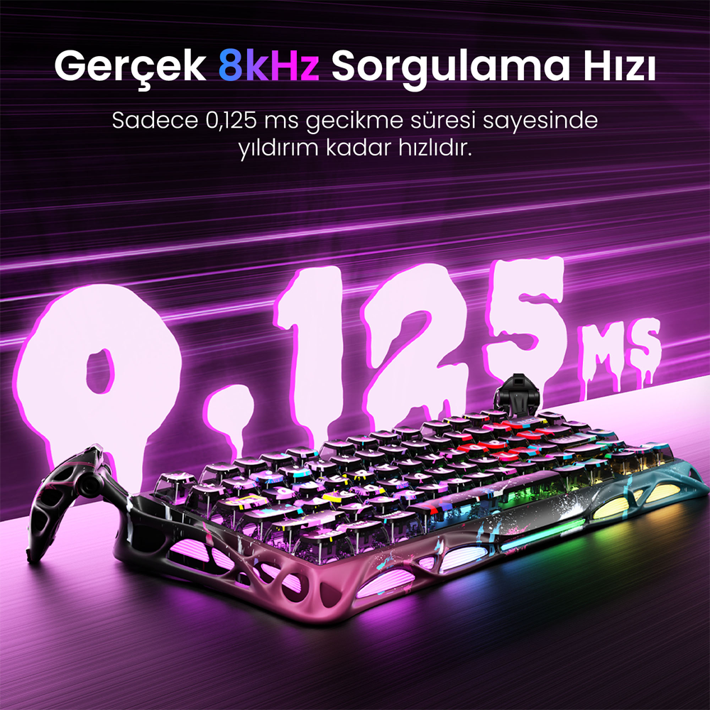GravaStar Mercury V75 Pro RGB Manyetik Switch İngilizce Q Neon Graffiti Kablolu Gaming Klavye
