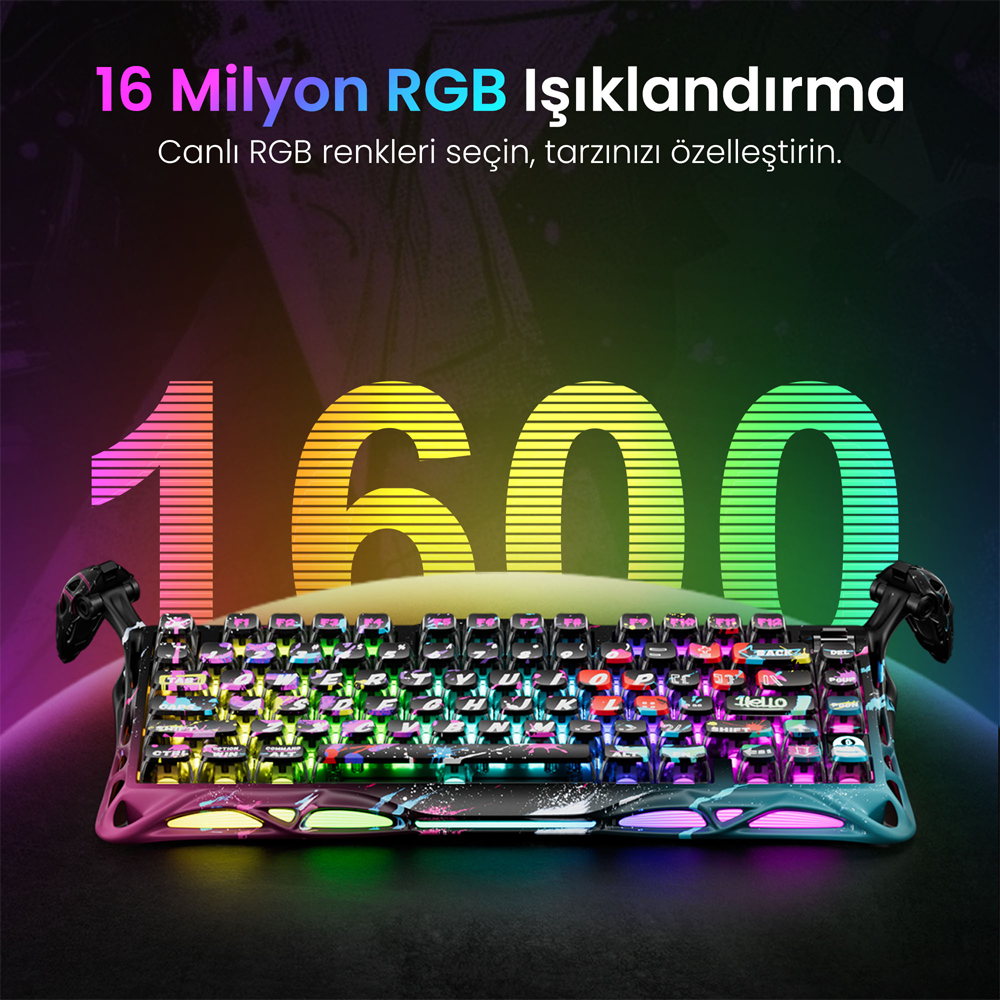GravaStar Mercury V75 Pro RGB Manyetik Switch İngilizce Q Neon Graffiti Kablolu Gaming Klavye