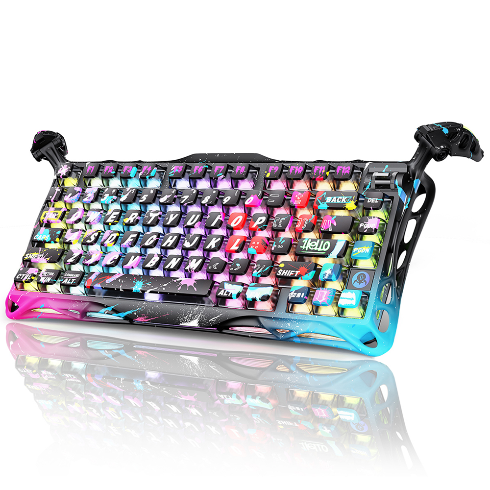 GravaStar Mercury V75 Pro RGB Manyetik Switch İngilizce Q Neon Graffiti Kablolu Gaming Klavye