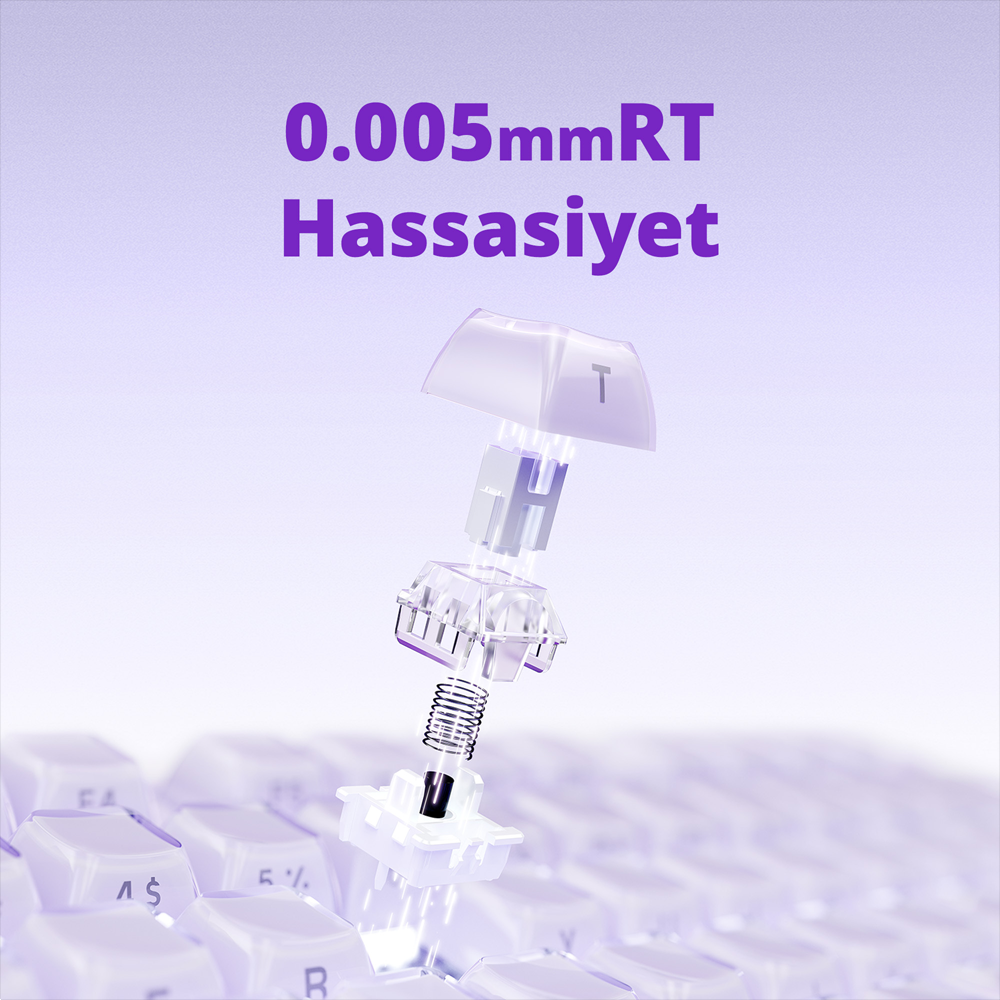 GravaStar Mercury V75 RGB Manyetik Switch İngilizce Q Lavender Purple Kablolu Gaming Klavye