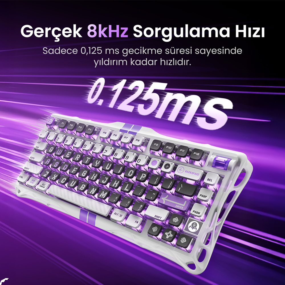 GravaStar Mercury V75 RGB Manyetik Switch İngilizce Q Mecha Gray Kablolu Gaming Klavye