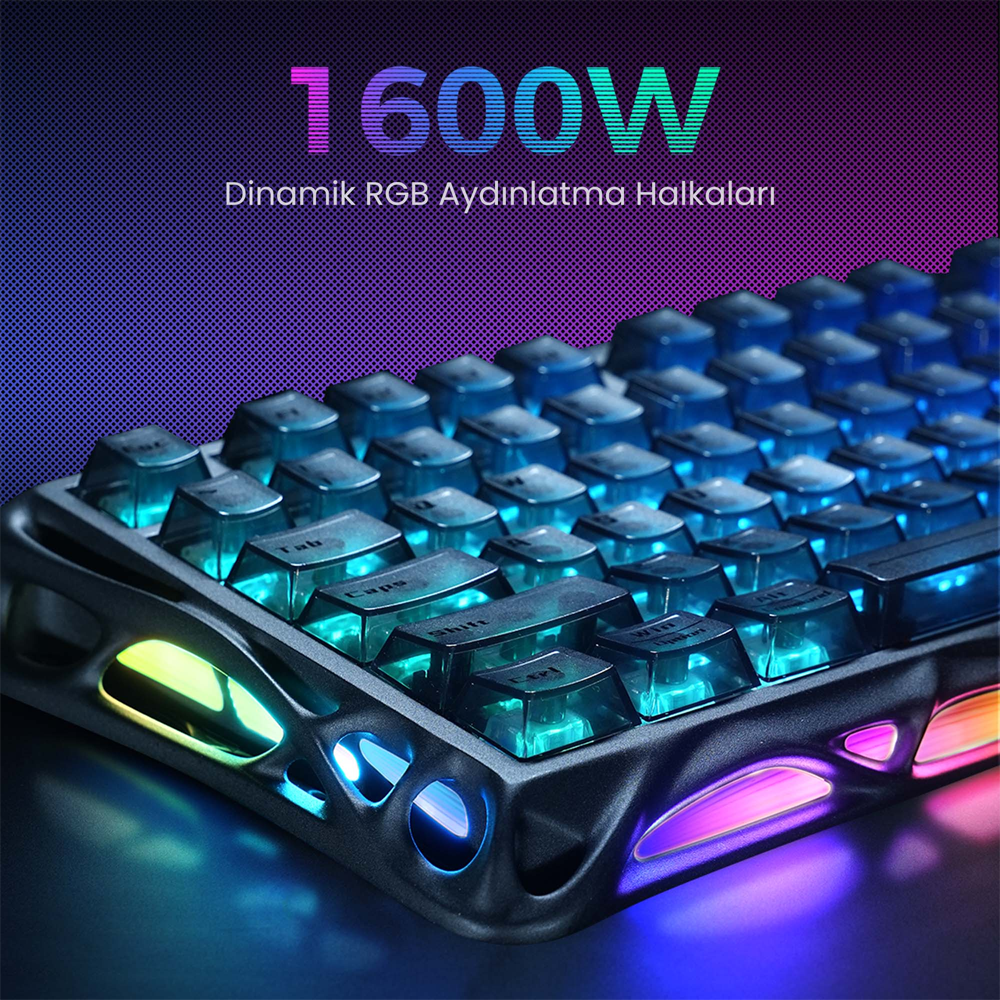 GravaStar Mercury V75 RGB Manyetik Switch İngilizce Q Stealth Black Kablolu Gaming Klavye