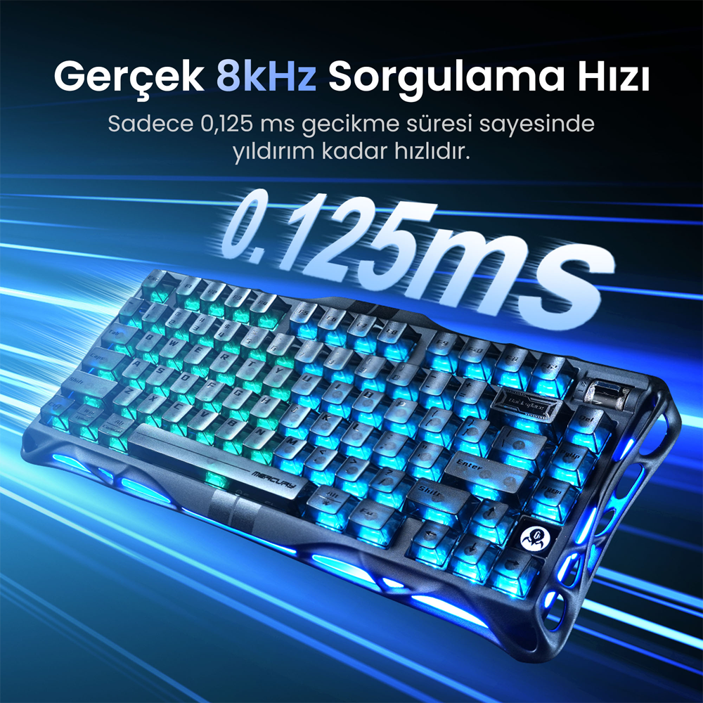 GravaStar Mercury V75 RGB Manyetik Switch İngilizce Q Stealth Black Kablolu Gaming Klavye