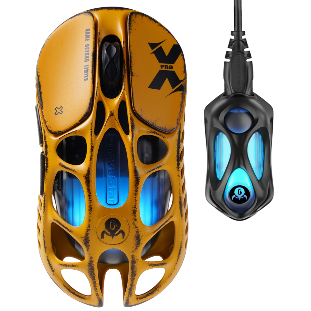 GravaStar Mercury XPro RGB 32000 DPI 8000Hz Dongle Battle Worn-Yellow Kablosuz Gaming Mouse