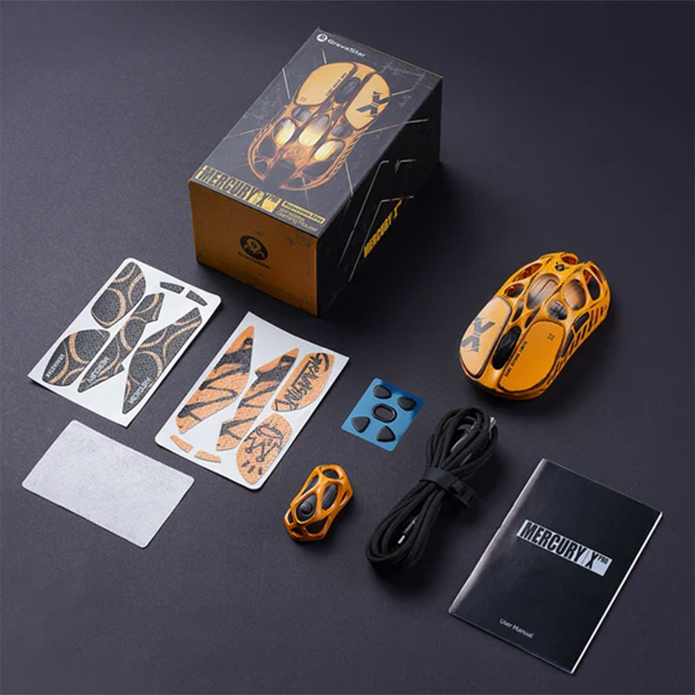 GravaStar Mercury XPro RGB 32000 DPI 8000Hz Dongle Battle Worn-Yellow Kablosuz Gaming Mouse