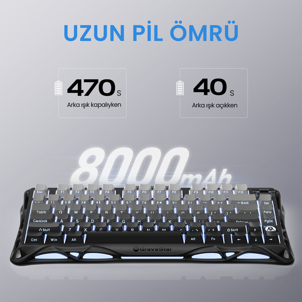 GravaStar Mercury K1 RGB Linear Key Switch İngilizce Q Gradient Black Kablosuz Gaming Klavye