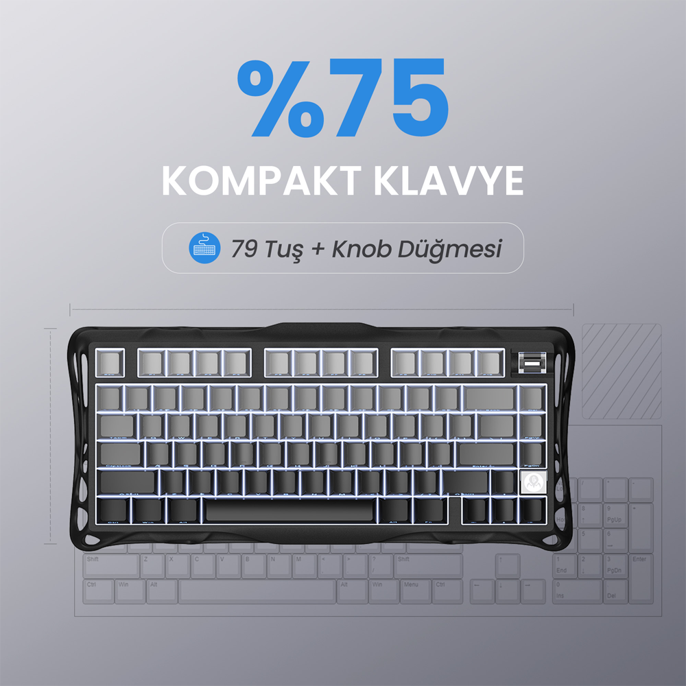 GravaStar Mercury K1 RGB Linear Key Switch İngilizce Q Gradient Black Kablosuz Gaming Klavye