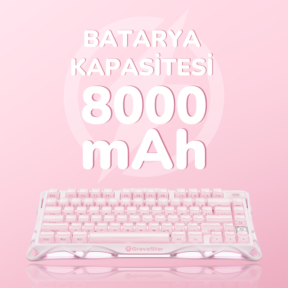 GravaStar Mercury K1 RGB Linear Key Switch İngilizce Q Sakura Pink Kablosuz Gaming Klavye