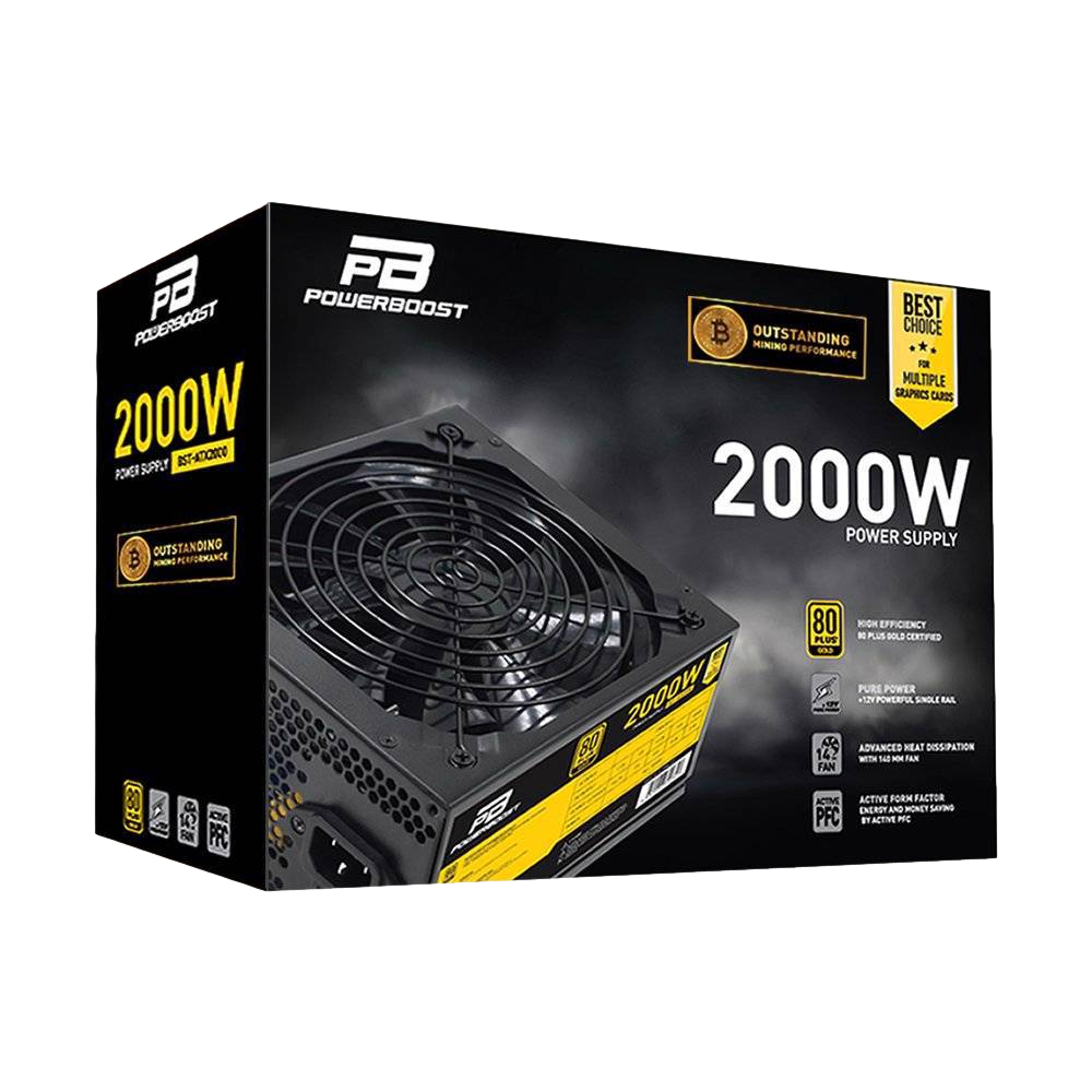 PowerBoost 2000W 80+ GOLD 14cm Aktif PFC Fanlı ATX PSU görsel 1