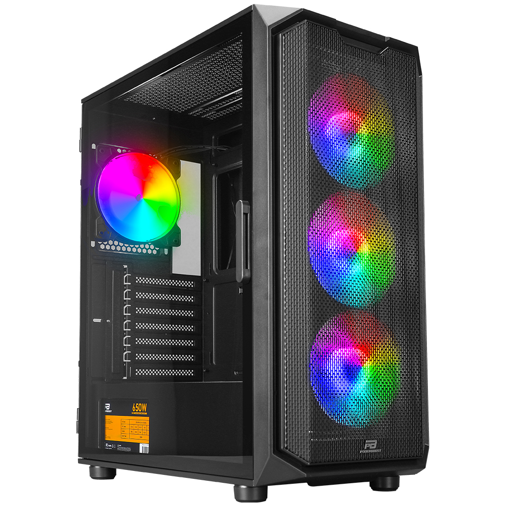 PowerBoost VK-K521B 650W 80+ USB 3.0 Mesh RGB ATX Mid Tower Kasa görsel 1
