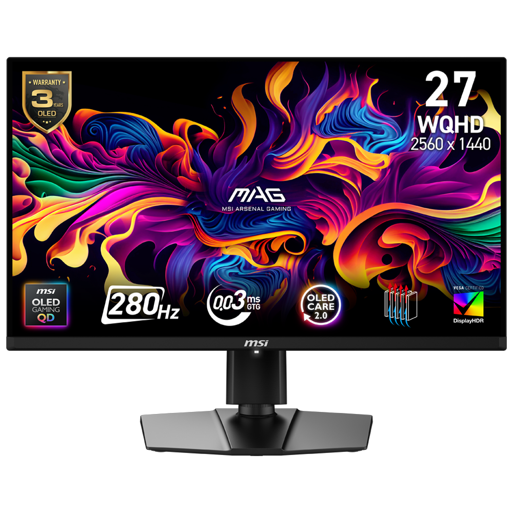 MSI MAG 271QP QD-OLED X28 26.5" 280Hz 0.03ms HDMI DP G-Sync FreeSync Premium Pro Pivot HDR400 WQHD QD-OLED Gaming Monitör
