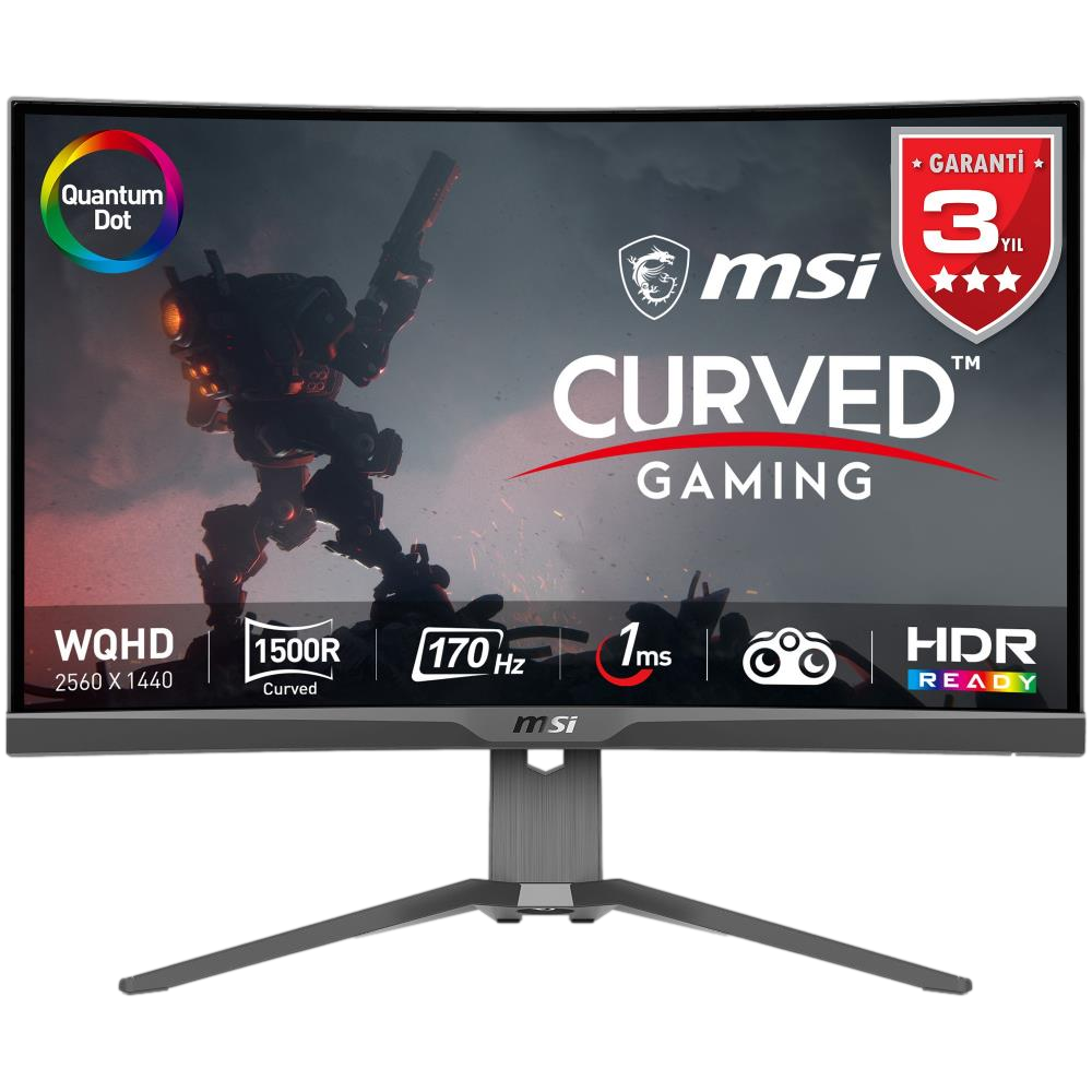 MSI MAG 275CQRF QD 27" 170Hz 1ms HDMI DP Type-C AdaptiveSync HDR WQHD Rapid VA Curved Gaming Monitör