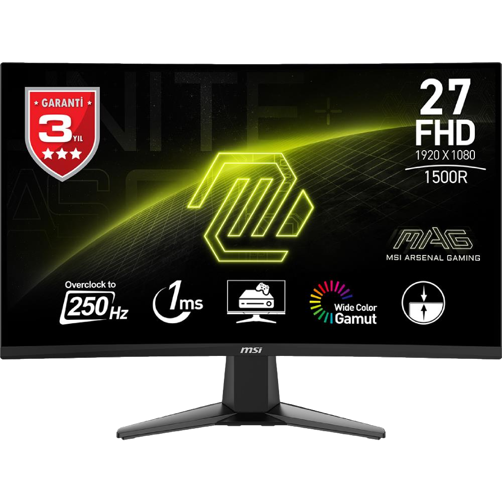 MSI MAG 27C6X 27" 250Hz(OC) 1ms HDMI DP AdaptiveSync HDR FHD VA Curved 1500R Gaming Monitör