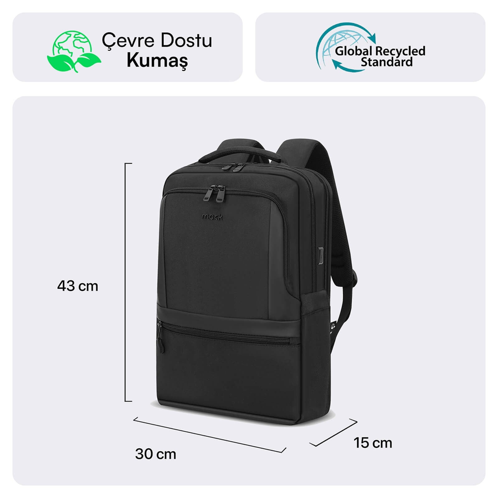 MACK Office Pro-3 Eco 16" Siyah Notebook Sırt Çantası
