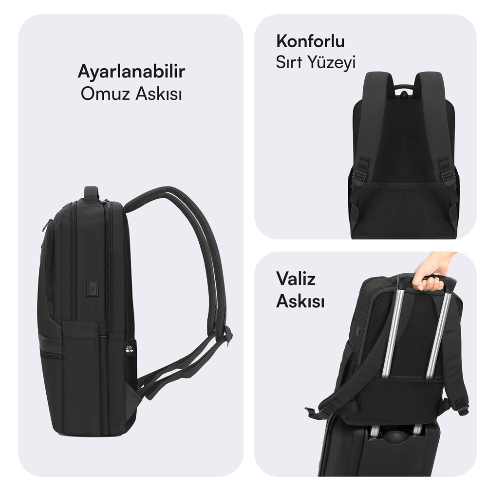 MACK Office Pro-3 Eco 16" Siyah Notebook Sırt Çantası
