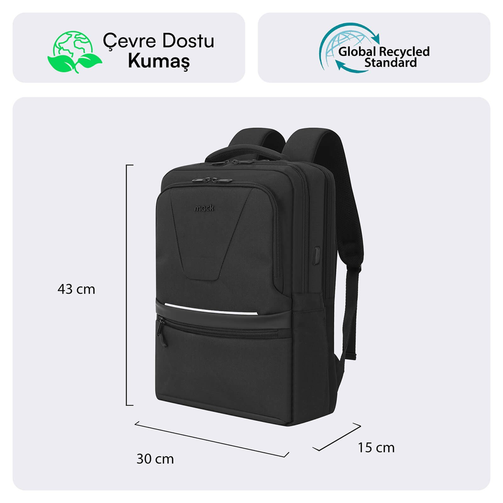 MACK Office Pro-4 Eco 16" Siyah Notebook Sırt Çantası