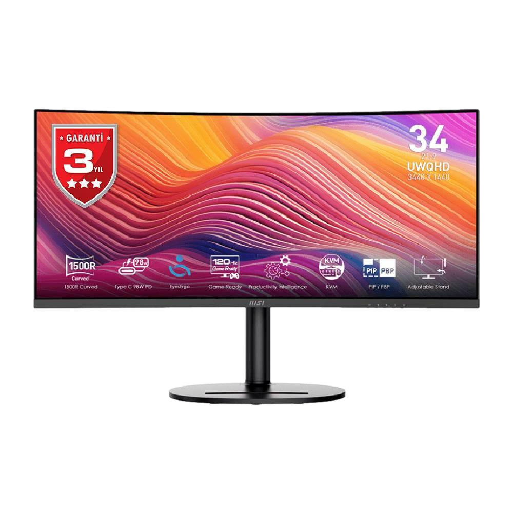 MSI MODERN MD342CQP 34" 120Hz 1ms HDMI DP Type-C Anti-glare HDR Ready Adaptive-Sync Pivot UWQHD VA Curved Monitör
